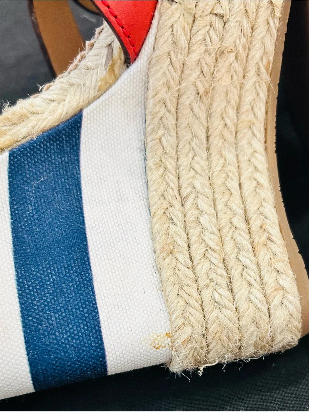 DSQUARED2 Red, Tan & Blue Striped Espadrille Wedge Sandals